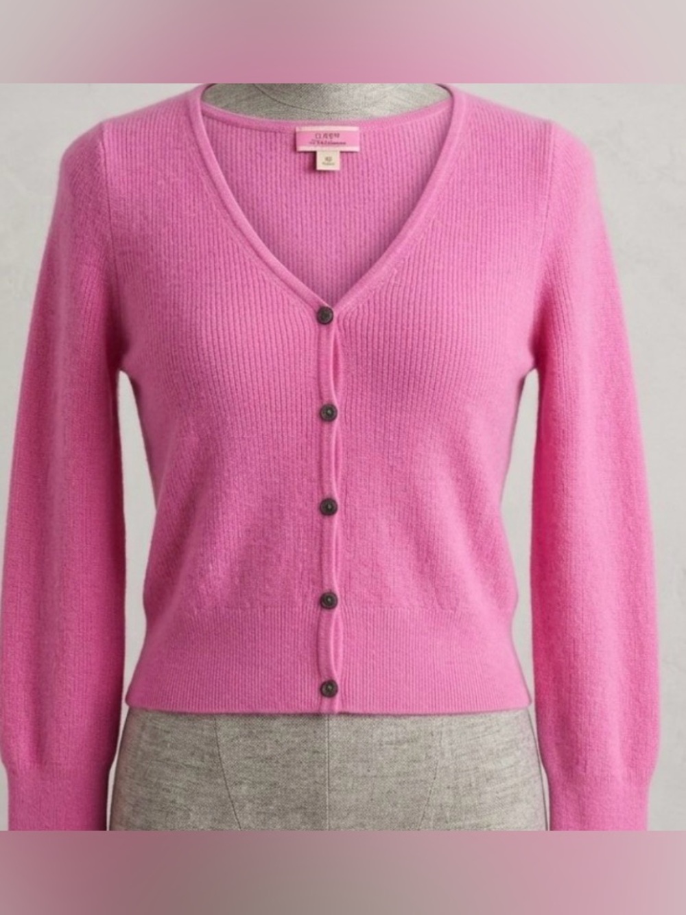 J Crew Cropped Pink V-Neck Cashmere Cardigan